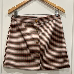 Zara Multicolor Button Down Checkered A-Line Skirt. Sz s